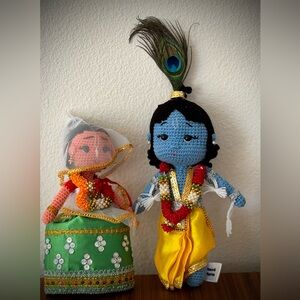 Rare Handcrafted Indian Dolls Krishna Radha Pair